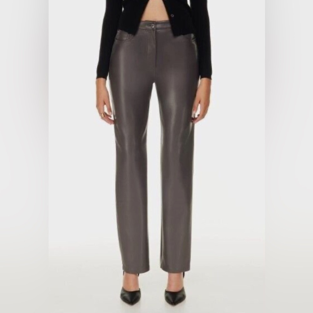 Aritzia Wilfred The Melina Pant Vegan Leather High Waisted in Gray Size 12